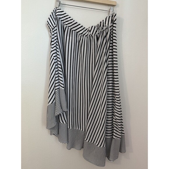 LANE BRYANT WOMENS BLACK WHITE STRIPED ASYMMETRICAL MIDI SKIRT PLUS Sz 26/28 New - Picture 3 of 6
